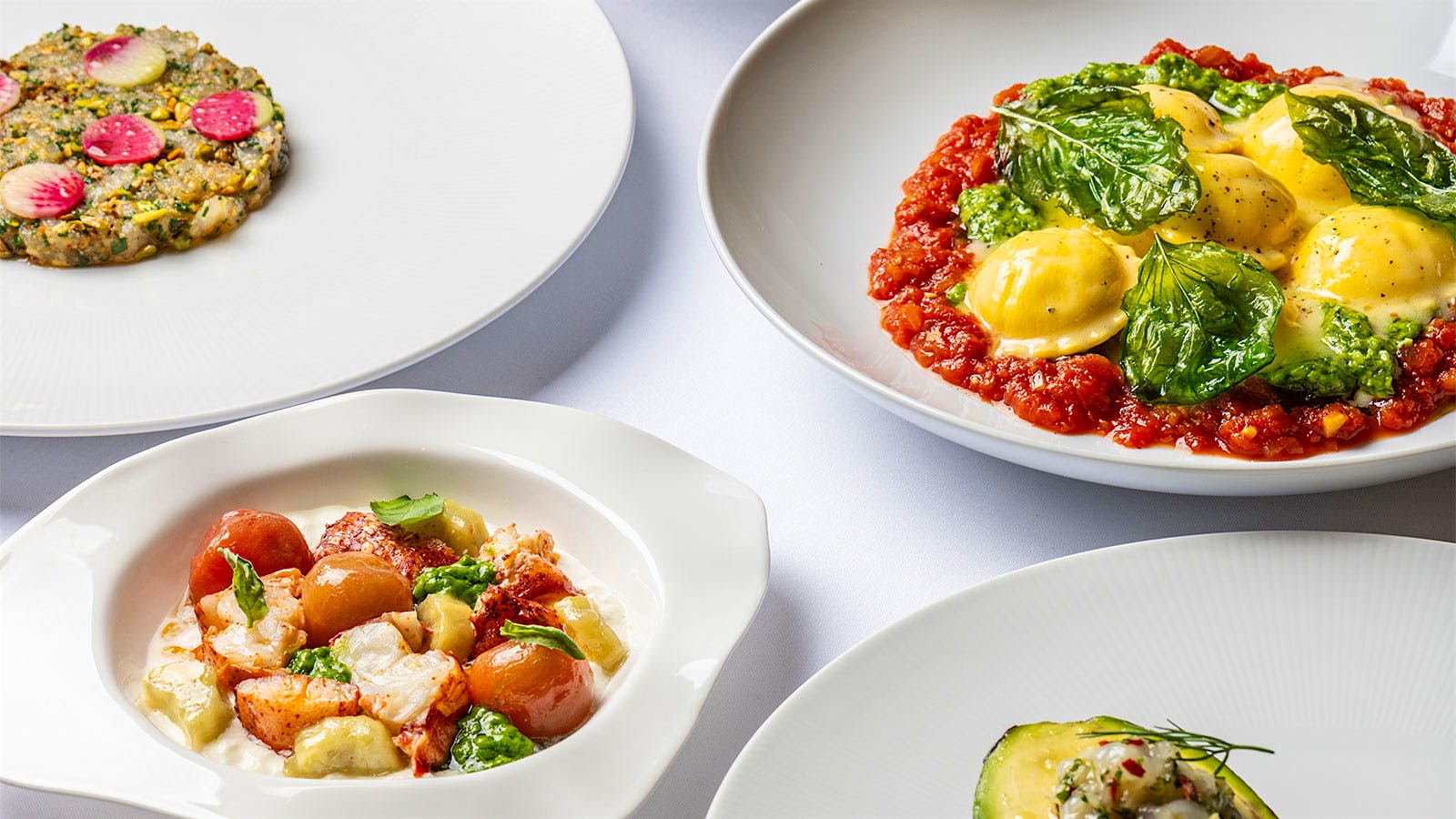 A selection of dishes from Marea Beverly Hills in Los Angeles, California